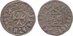 Carolingian coins Lothaire II, denier, Bourges A/+ LOTERIVS REX Croix R/BITVRICES CIVITAS Temple Argent 19,5 mm 1,06 g 2 h TTB D.206 (310 ex.), MG.1672 P.755 Exemplaire avec une patine sombre au rever