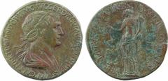 Roman imperial coins Trajan, sesterce, Rome, 116 A/IMP CAES NER TRAIANO OPTIMO AVG GER DAC P M TR P COS VI P P Buste lauré à droite, drapé et cuirassé, vu de trois quarts en arrière R/SENATVS POPVLVSQ