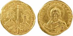 Byzantine coins Constantin VII et Romain II, solidus, Constantinople, 945-959 A/+ IhS XPS REX REGNANTIVM Buste nimbé et drapé du Christ de face, levant la main droite en signe de bénédiction et tenant