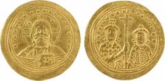 Byzantine coins Basile II et Constantin VIII, histamenon nomisma, Constantinople, 976-1025 A/+ IhS XPS REX REGNANTIVM Buste nimbé et drapé du Christ de face, levant la main droite en signe de bénédict