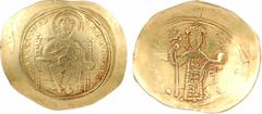 Byzantine coins Constantin X, histamenon nomisma (scyphate), Constantinople, 1059-1067 A/+ IhS XIS REX REINANTInm Le Christ nimbé, assis de face sur un trône, bénissant de la main droite et tenant les