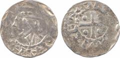 Feudal coins Vermandois (comté de), Héribert III et Lothaire, denier, s.d. (987-1002) A/[+ LO]DARI[VS REX] Tête barbue à gauche R/(à 11 h.) + HE [///] VITE Croix cantonnée de quatre besants Argent 19,
