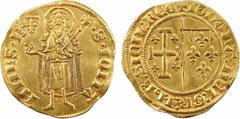 Feudal coins Provence (comté de), Jeanne de Naples ou d'Anjou, florin d'or, 1343-1347 Naples ou 1372 Saint-Rémy-de-Provence A/+ IOhANA: DEI: GR: IhR: SICIL: REG Champ parti de Jérusalem et d'Anjou R/+