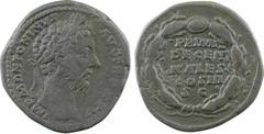 Roman imperial coins Marc Aurèle, sesterce, Rome, 170-171 A/IMP M ANTONINVS AVG TR P XXV Tête laurée à droite R/PRIMI/ DECEN-/ NALES/ COS III/ S C Légende en quatre lignes dans une couronne de chêne B