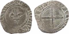Capetian coins Charles VI, denier tournois dit petit niquet, Lyon A/+ KAROLVS FRACO R Fleur de lis R/+ TVRRONVS. CIVIS (trèfle) Croix pleine jouxtant le grènetis Billon 20,0 mm 0,77 g 8 h TB, R Dy.402