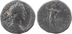 Roman imperial coins Commode, sesterce, Rome, 180 A/M COMMODVS ANTONINVS AVG Buste lauré à droite, drapé et cuirassé, vu de trois quarts en arrière R/TR P V IMP II-II COS II P P/ S/ C L'Empereur debou