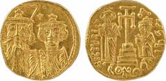 Byzantine coins Constant II et Constantin IV, Héraclius et Tibère, solidus, Constantinople, 8e ? officine, 659-668 A/d N CONS - TNAI Bustes couronnés et drapés de Constant II et Constantin IV, vus de 