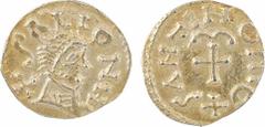 Merovingian times Aquitaine, Salon-de-Vergt (Dordogne) [ou Neustrie, Salonne (Moselle)], trémissis du monétaire Santino, c.600-650 A/+ SALIONNO Buste à droite R/+ SANTINO MO Croix ancrée Or 12,4 mm 1,