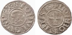 Feudal coins Bourbon (Seigneurie de), Anonymes, denier, s.d. (c.1160-1205) A/+ LODVICVS REX Pal accosté de trois points, touchant un fer de faucille, et croisette R/+ BORBONENSIS Croix cantonnée d'un 