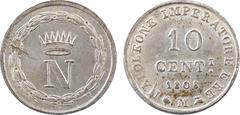 The Europe of Napoleon Italie, Napoléon Ier, 10 centesimi, 1808 Milan, variété en métal blanc (essai ?) Grande N couronnée, dans une couronne R/NAPOLEONE IMPERATORE E RE// (différent) (date) (différen