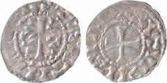 Feudal coins Paris, au nom de Raoul, denier immobilisé, Paris, s.d. (avant 980) A/+ CIATIAI-IIEX Monogramme de Raoul R/[+ P]APSIICIVTA, légende rétrograde Croix Argent 18,2 mm 0,85 g 3 h TTB, R Fécamp