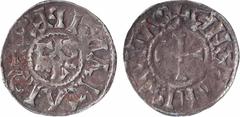 Feudal coins Le Mans, au nom de Charles le Chauve, denier immobilisé, Le Mans, s.d. (c.950 ?) A/(à 9 h.) + GRATIA D-I REX, légende rétrograde Monogramme de Charles R/+ CINOMANIS CIVTAS Croix Argent 20