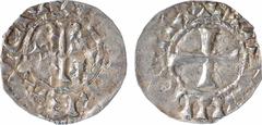 Feudal coins Orléans (vicomté d'), au nom de Raoul, denier immobilisé, Orléans, s.d. (c.950-980) A/(à 9 h.) + GRATIA D-I REX Monogramme de Raoul dégénéré R/+ AVRELIANIS CIVITA Croix Argent 17,5 mm 0,9