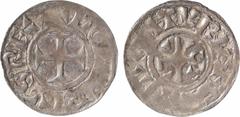 Feudal coins Bourges (vicomté de), au nom de Lothaire II, denier immobilisé, Bourges, s.d. (avant 980) A/+ LOTERIVS REX Croix R/(à 9 h.) + BITVRICES CIVIT Monogramme de Charles déformé Argent 22,5 mm 