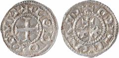 Feudal coins Saintes (comté de), au nom de Louis IV, denier immobilisé, Saintes, s.d. (c.975) A/+ LODOICVS, S couchée Croix dans un grènetis R/+ SITCIAACS Trois croisettes Argent 22,3 mm 1,45 g 9 h SU