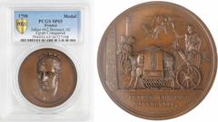 Medals Égypte, Napoléon Bonaparte, l'Égypte conquise, par Jouannin et Denon, 1798 Paris, PCGS SP65 Tête du général Bonaparte de face, couronnée de fleurs de lotus. Sur la tranche du cou, signatures J.