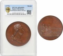 Medals États-Unis, Comitia Americana, Washington devant Boston, par Benjamin Duvivier, frappe originale, 1776 (1789) Paris, PCGS SP64 BN A/GEORGIO WASHINGTON SVPREMO DVCI EXERCITVVM ADSERTORI LIBERTAT
