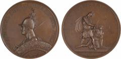 Medals Russie, Alexandre Ier, la bataille de Kulm, par Klepikov, 1813 (1836) Saint-Pétersbourg A/Inscription en cyrillique Buste casqué d'Alexandre Ier à gauche représenté à l'image du Dieu slave Rodo