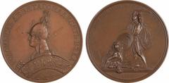 Medals Russie, Alexandre Ier, la bataille d'Arcis-sur-Aube, par Klepikov, 1814 (1835) Saint-Pétersbourg A/Inscription en cyrillique Buste casqué d'Alexandre Ier à gauche représenté à l'image du Dieu s