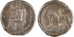 Greek coins Syrie, Séleucos Ier Nikator, tétradrachme, Babylone, c.328-305 av. J.-C Syrie, Séleucos Ier Nikator, tétradrachme, Babylone, c.328-305 av. J.-C A/Anépigraphe Le Dieu Baal à demi-nu, assis 