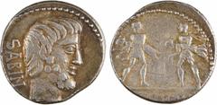 Roman republican coins Tituria, denier, Rome, 89 av. J.-C Tituria, denier, Rome, 89 av. J.-C A/SABIN Tête nue du roi Tatius à droite ; devant, une palme R/A l'exergue, L TITVRI Argent 17,5 mm 3,96 g 9