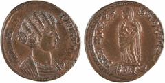 Roman imperial coins Fausta, nummus, Trèves, 2e officine, 326 Fausta, nummus, Trèves, 2e officine, 326 A/FLAV MAX - FAVSTA AVG Buste drapé à droite, les cheveux coiffés en chignon sur la nuque, vu de 