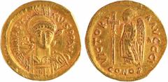 Byzantine coins Anastase, solidus, Constantinople, 10e officine, 491-498 Anastase, solidus, Constantinople, 10e officine, 491-498 A/D N ANASTA - SIVS P P AVG Buste casqué et diadémé vu de trois quarts