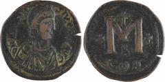 Byzantine coins Anastase, follis, Constantinople, 2e officine, 491-518 Anastase, follis, Constantinople, 2e officine, 491-518 A/D N ANASTA - SIVS P P AVG Buste diadémé à droite, drapé et cuirassé, vu 