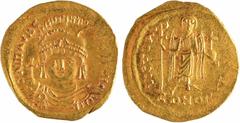 Byzantine coins Maurice Tibère, solidus, Constantinople, 4e officine, 582-602 Maurice Tibère, solidus, Constantinople, 4e officine, 582-602 A/D N MAVRC - TIB P P AV Buste diadémé et casqué vu de face,