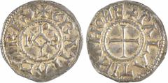 Carolingian coins Charles le Chauve, denier, Le Palais (Compiègne ?) Charles le Chauve, denier, Le Palais (Compiègne ?) A/(à 12 h.) + GRATIA D-I REX Monogramme de Charles sous forme KRLS R/+ PALATINA 
