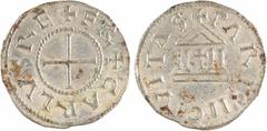 Carolingian coins Charles le Chauve, denier au temple, Paris Charles le Chauve, denier au temple, Paris A/+ CARLVS REX FR Croix R/+ PARISII CIVITAS Argent 20,2 mm 1,73 g 2 h Temple, R D.762 (27 ex.), 