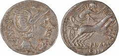 Roman republican coins Flaminia, denier, Rome, c.109-108 av. J.-C. A/ROMA Tête casquée de Roma à droite ; devant, la lettre X R/L FLAMINI/ CILO La Victoire dans un bige à droite, tenant une couronne T