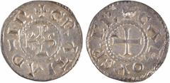 Carolingian coins Charles le Chauve, denier, Aix-la-Chapelle ? A/+ CAROLVS RE R Croix R/+ GRATIA D-I R Monogramme KRLS SUP RRR Argent 19,2 mm 1,39 g 6 h D.12 v. 5 ex.) P.1078 Avec CAROLVS au droit et 