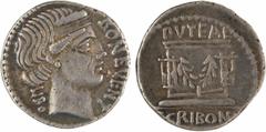 Roman republican coins Scribonia, denier, Rome, 62 av. J.-C A/BON EVENT/ LIBO Tête diadémée de Bonus Eventus à droite R/PVTEAL/ SCRIBON Le puits scribonien orné d'une guirlande entre deux lyres ; un m