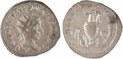 Roman imperial coins Hérennius Etruscus, antoninien, Rome, 250 A/Q HER ETR MES DECIVS NOB C Buste radié à droite, drapé et cuirassé, vu de trois quarts en arrière R/PIETAS AVGVSTORVM Instruments ponti