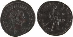 Roman imperial coins Carin, aurelianus, Lyon, 283-285 A/IMP C M AVR CARINVS AVG Buste radié à droite, drapé et cuirassé, vu de trois quarts en avant R/SAECVLI FELICITAS/ -/D Carin en habit militaire, 