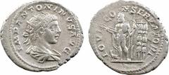 Élagabale, antoninien, Rome, 218-222 A/IMP ANTONINVS AVG, Buste radié à droite, drapé et cuirassé, vu de trois quarts en arrière R/IOVI CO-NSERVATORI, Jupiter à demi-nu, debout à gauche, tenant un sce