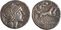 Roman republican coins / Monnaies de la République romaine Flaminia, denier, Rome, c.109-108 av. J.-C A/ROMA Tête casquée de Roma à droite ; devant, la lettre X R/L FLAMINI/ CILO La Victoire dans un b