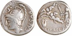 Roman republican coins / Monnaies de la République romaine Julia, denier, Rome, 103 av. J.-C A/CAESAR Tête casquée de Mars à gauche R/L. IVLI. L. F Vénus dans un chariot tiré par deux Cupidons ; devan
