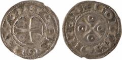 Feudal coins / Monnaies féodales Angoulême (comté d'), denier immobilisé au nom de Louis IV, s.d. (fin du Xe s. - début du XIe s.) A/+ LODOICVS Croix R/(à 11 h.) + EGOLISSIME, S rétrogrades Croisette 