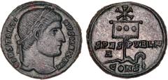 Ancient Roman Coins Constantine I. Æ Follis (3.20 g), AD 307/10-337. Constantinople, AD 327. CONSTANTI-NVS MAX AVG, laureate head of Constantine I right. Reverse: SPES PVBLIC, labarum with three medal