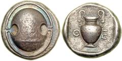 Boeotia, Thebes, c. 425-390 BC. AR Stater (11.98 g). Boeotian shield with club across upper half. Reverse: Volute krater with fluted shoulders within incuse square. De Nanteuil 892; SNG Lockett 1744. 