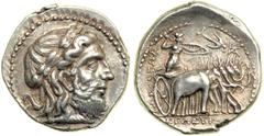 Seleukid Kingdom. Seleukos I, 312-280 BC. AR Tetradrachm (16.94 g) minted at Seleucia on the Tigris (?), c. 296/5 BC. Laureate head right of Zeus. Reverse: Athena driving quadriga of elephants right, 
