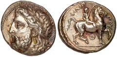 Ancient Coins Macedonian Kingdom. Philip II. Silver Tetradrachm (14.35 g), 359-336 BC. Pella, ca. 323/2-315 BC. Laureate head of Zeus left. Reverse: ΦIΛIΠΠOY, youth on horseback right, holding palm br