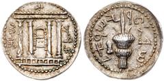 Ancient Coins Judaea, Bar Kokhba Revolt. Silver Sela (13.32 g), 132-135 CE. Year 2 (133/4 CE). 'Simon' (Paleo-Hebrew), tetrastyle façade of the Temple of Jerusalem; show bread table or Ark of the Cove