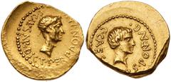 Ancient Coins Octavian, with Julius Caesar. Gold Aureus (8.11 g), 43 BC. Military mint in Gaul. C CAESAR COS PO(NT) (AV)G, bare head of Octavian right. Reverse: C CAESAR DICT PERP PO(NT) (MA)X, laurea