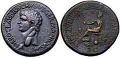 Ancient Coins Nero Claudius Drusus. Æ Sestertius (26.10 g), died 9 BC. Rome, under Claudius, AD 41/2. NERO CLAVDIVS DRVSVS GERMANICVS IMP, bare head of Nero Claudius Drusus left. Reverse: TI CLAVDIVS 