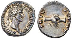 Ancient Coins Nerva. Silver Denarius (3.36 g), AD 96-98. Rome, January AD 98. IMP NERVA CAES AVG GERM P M TR P II, laureate head of Nerva right. Reverse: IMP II COS IIII P P, clasped hands. RIC 48; BM