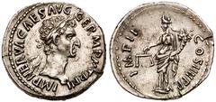 Ancient Coins Roman Empire. Nerva. Silver Denarius (3.17 g), AD 96-98. Rome, January AD 98. IMP NERVA CAES AVG GERM P M TR P II, laureate head of Nerva right. Reverse: IMP II COS IIII P P, Equity stan