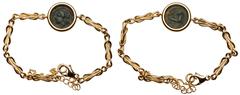 Ancient Coins A Lovely 18K Yellow Gold Bracelet and Ancient Greek Bronze Coin, Ca.317-289 BC with Head of Apollo. An intricate looped bracelet with Ancient Greek Bronze coin of Syracuse, Agathokles (C